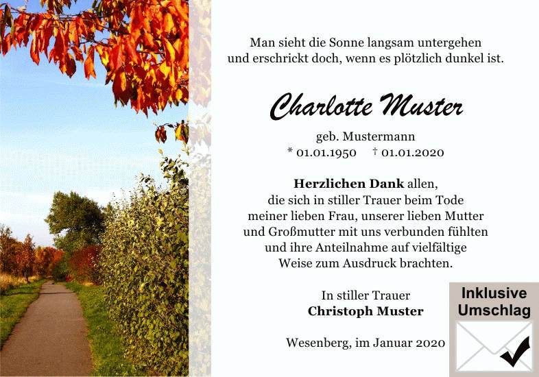 Danksagungen Trauer