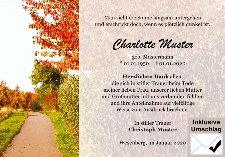 Danksagungen Trauer