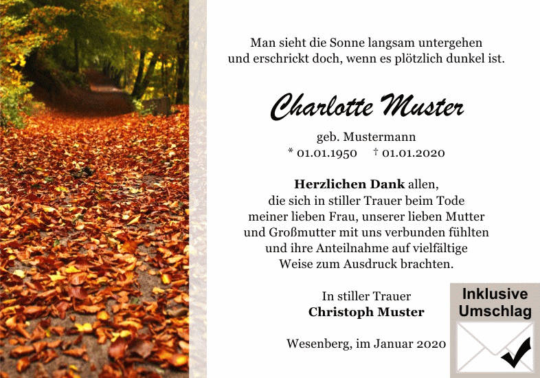 Danksagungen Trauer