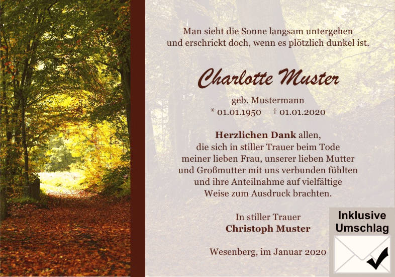 Danksagungen Trauer