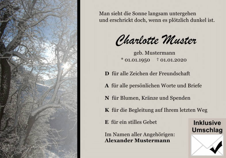 Danksagungen Trauer