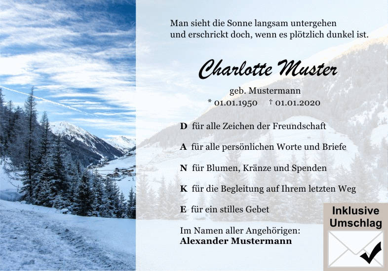 Danksagungen Trauer
