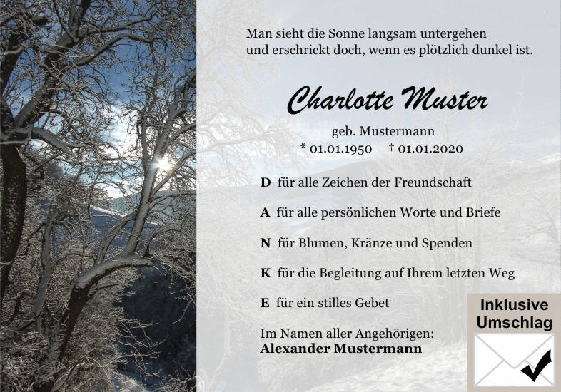 Danksagungen Trauer