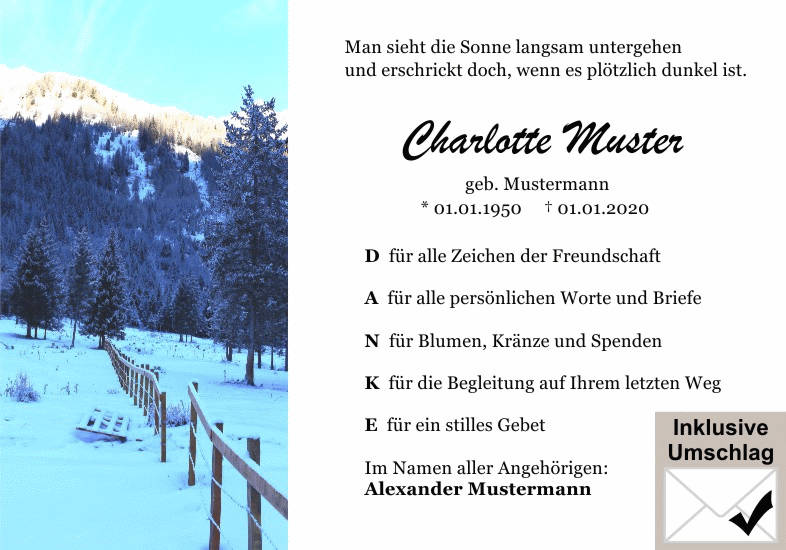 Danksagungen Trauer