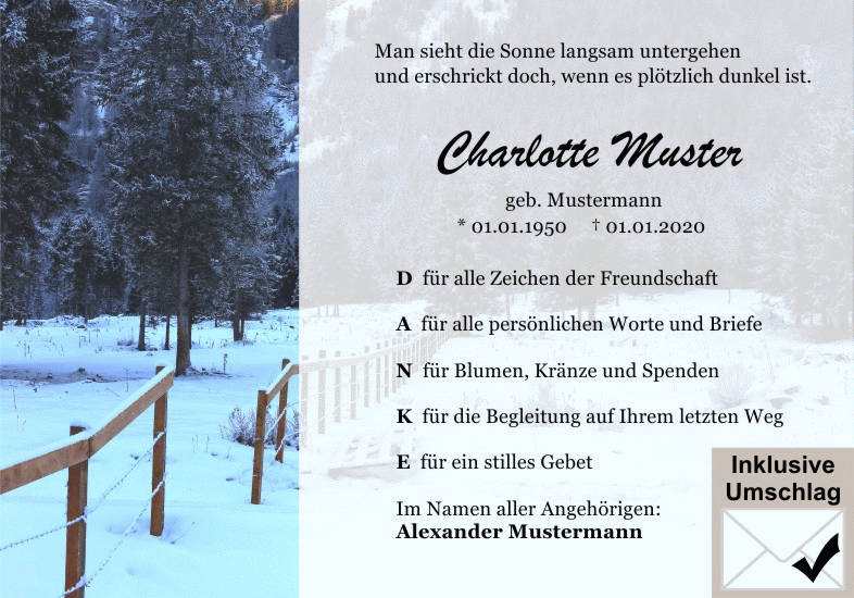 Danksagungen Trauer