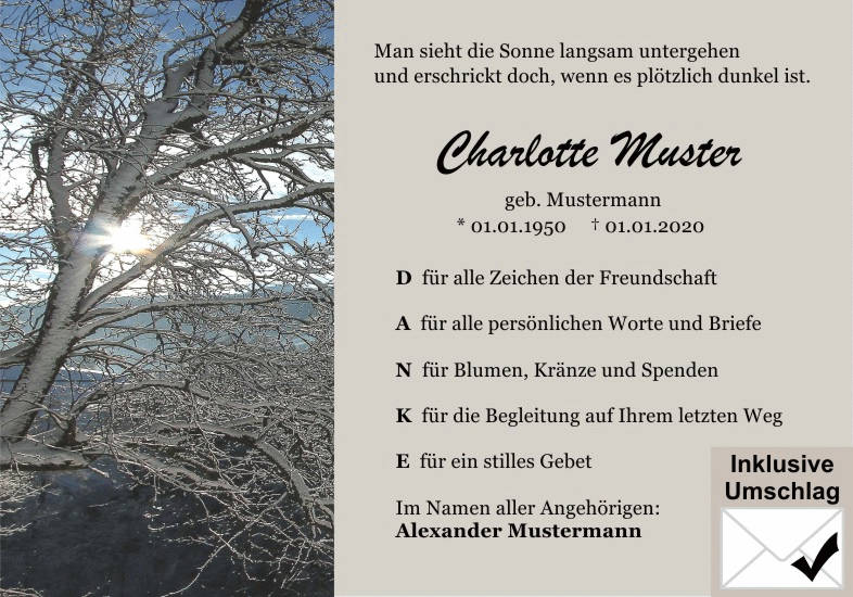 Danksagungen Trauer