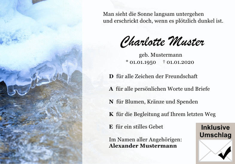 Danksagungen Trauer