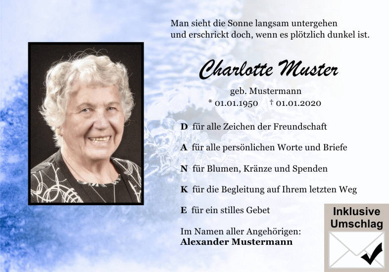 Danksagungen Trauer