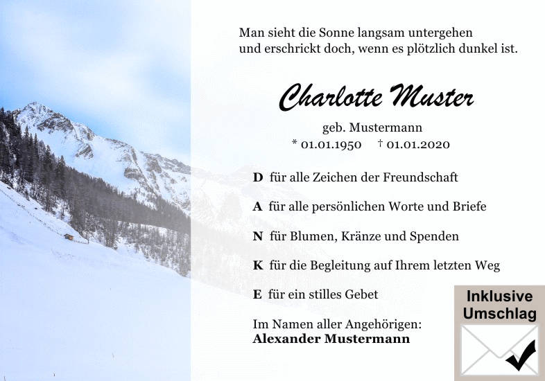 Danksagungen Trauer