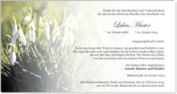 Danksagungen Trauer