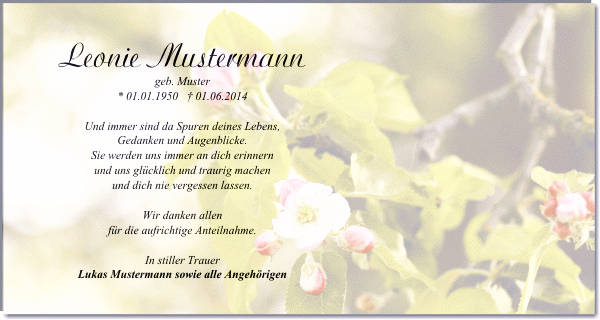 Danksagungen Trauer