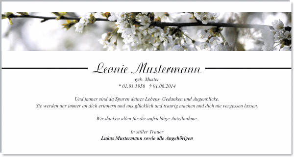 Danksagungen Trauer