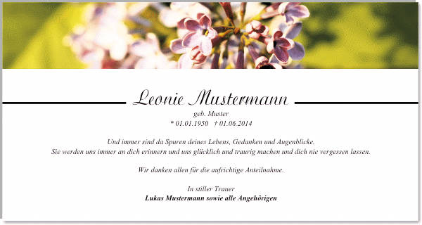 Danksagungen Trauer
