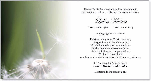 Danksagungen Trauer