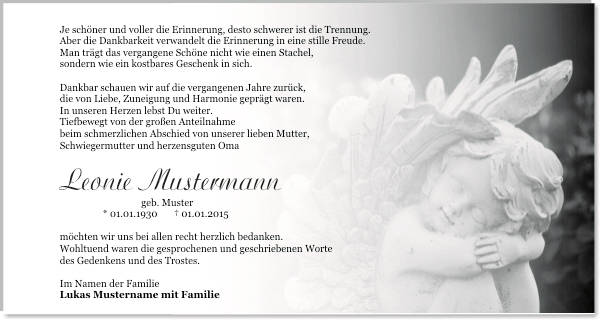 Danksagungen Trauer