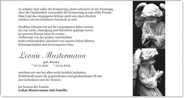 Danksagungen Trauer