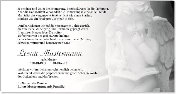 Danksagungen Trauer