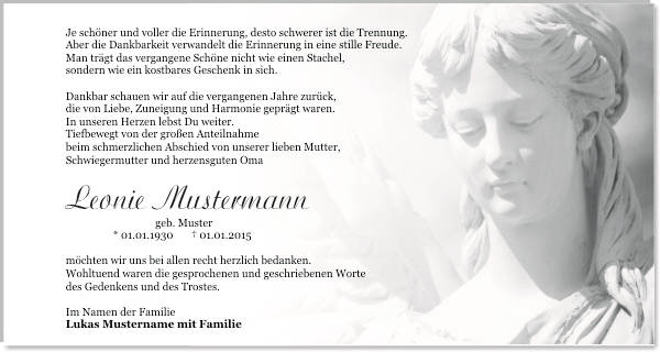 Danksagungen Trauer
