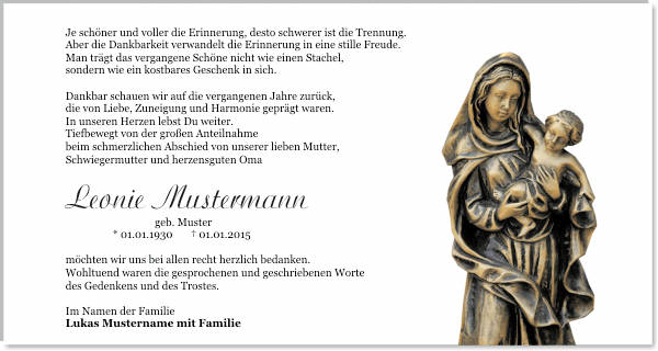 Danksagungen Trauer