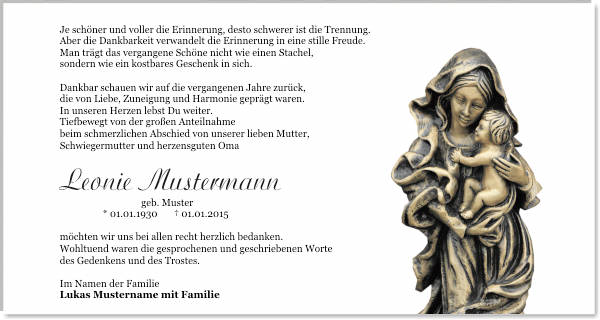 Danksagungen Trauer