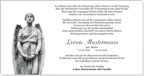 Danksagungen Trauer
