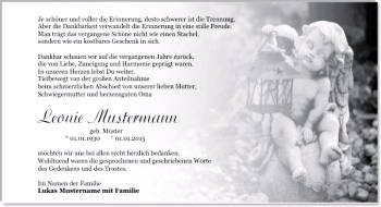 Danksagungen Trauer