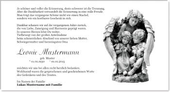 Danksagungen Trauer