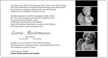 Danksagungen Trauer