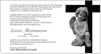 Danksagungen Trauer