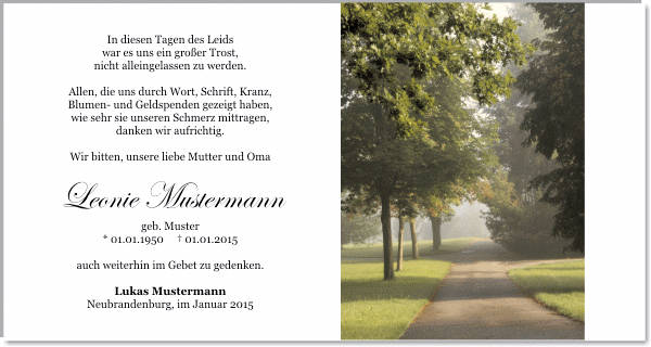 Danksagungen Trauer