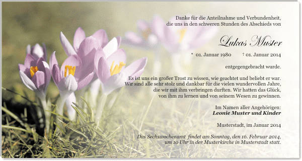 Danksagungen Trauer