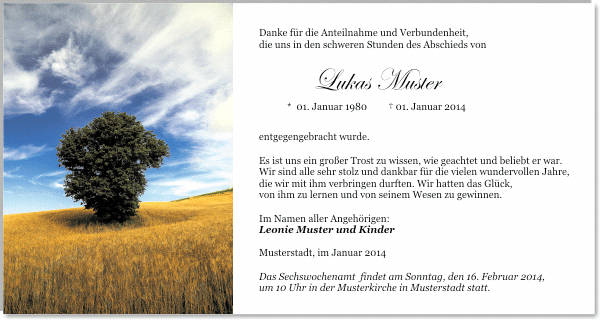 Danksagungen Trauer