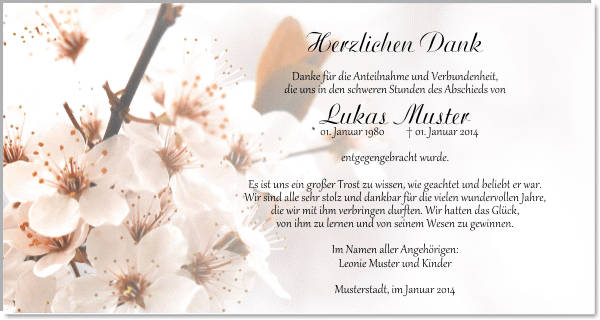 Danksagungen Trauer
