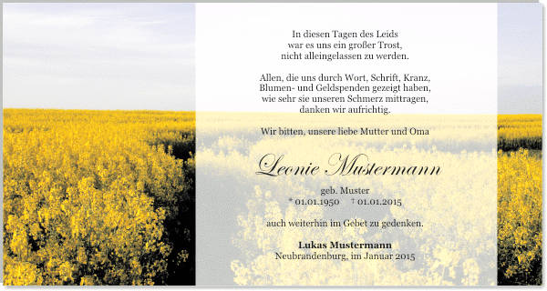 Danksagungen Trauer