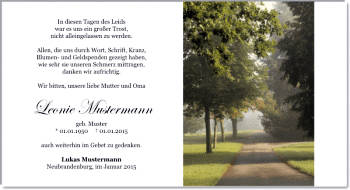Danksagungen Trauer
