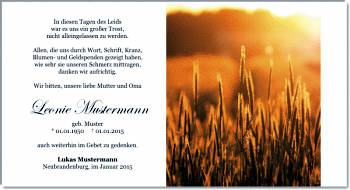 Danksagungen Trauer