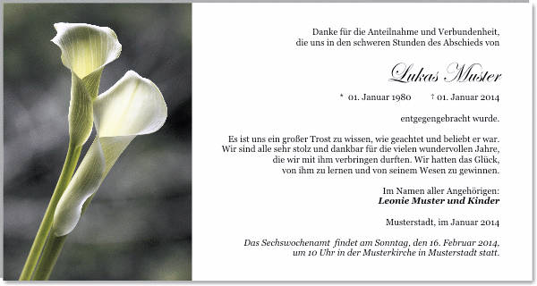 Danksagungen Trauer