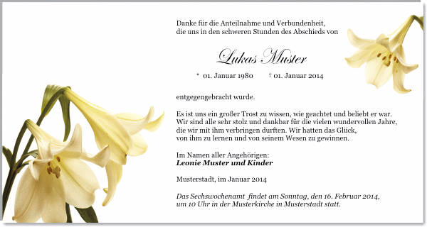 Danksagungen Trauer