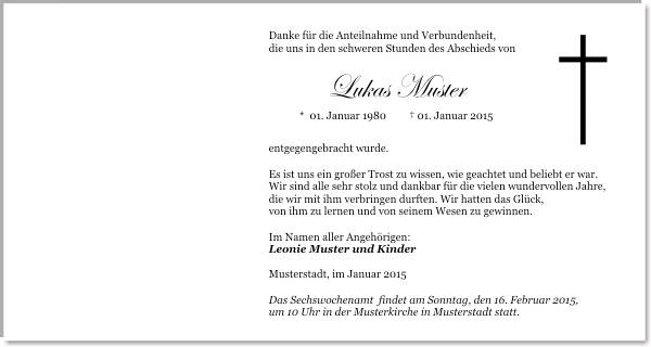 Danksagungen Trauer