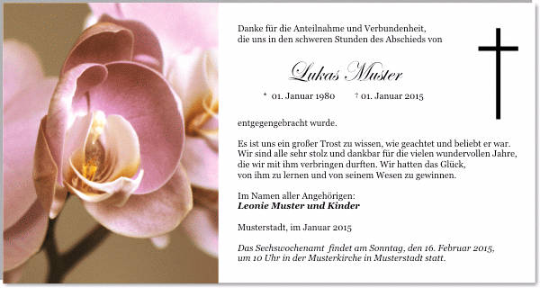 Danksagungen Trauer