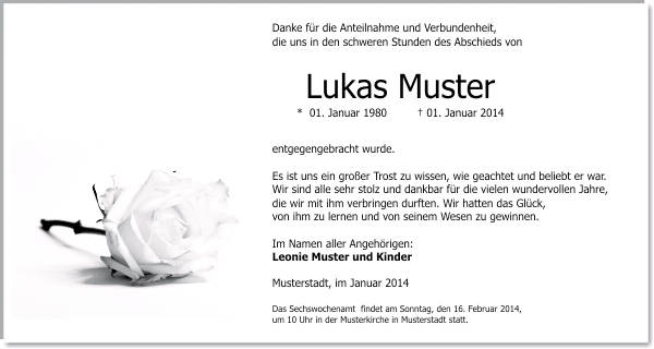 Danksagungen Trauer