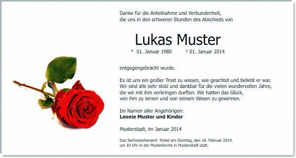 Danksagungen Trauer