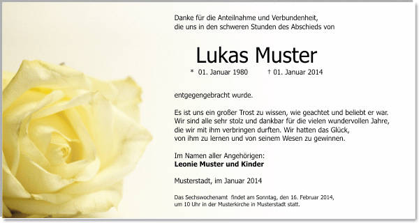 Danksagungen Trauer
