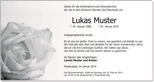 Danksagungen Trauer