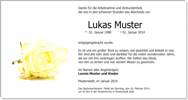 Danksagungen Trauer