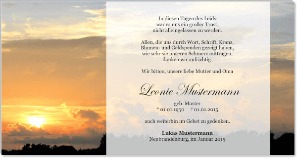 Danksagungen Trauer