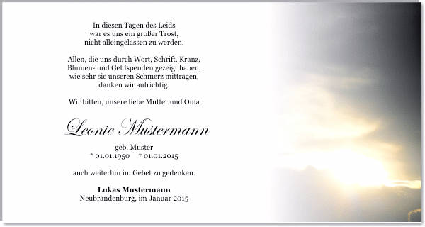 Danksagungen Trauer