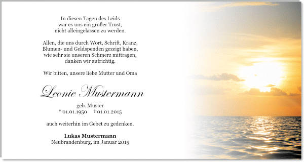 Danksagungen Trauer