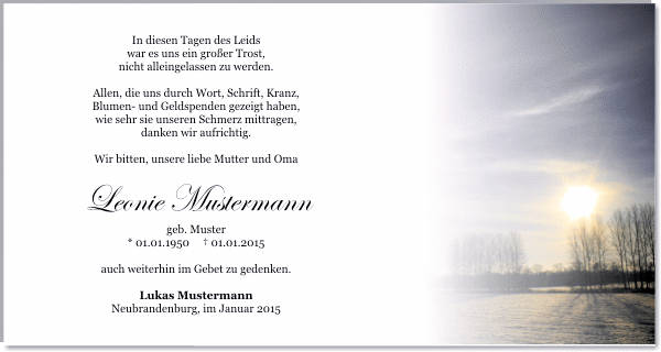 Danksagungen Trauer