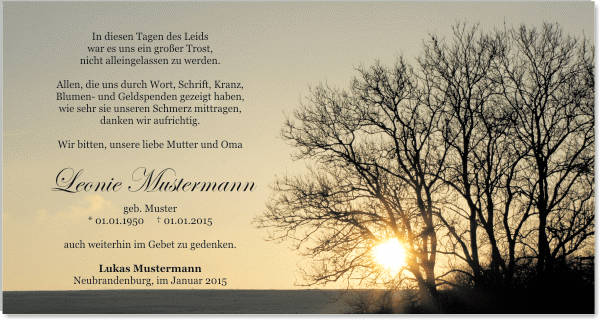 Danksagungen Trauer